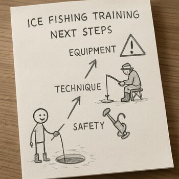 Эскиз личного пути обучения по зимней рыбалке на листе бумаги