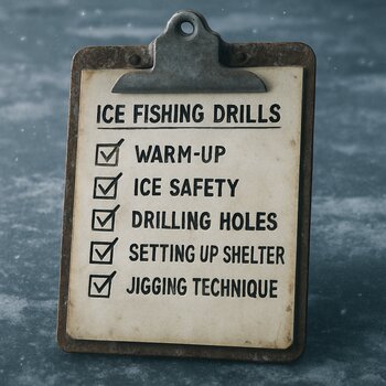 Чек-лист упражнений по зимней рыбалке на планшете с зажимом