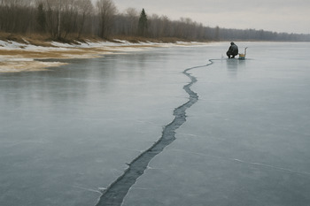 Маршрут по первому льду с участками шуги у берега