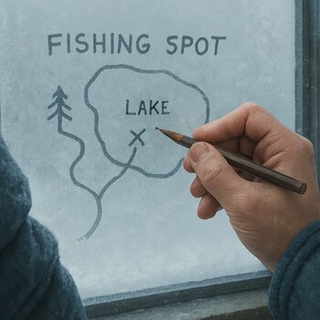 Рукописная схема точек на льду с пометками выхода, свалов и коряжника