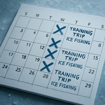 Календарь с отмеченными тренировочными выездами на зимнюю рыбалку
