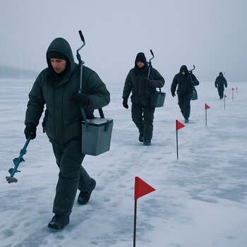 Рыбаки тренируются проходить учебный маршрут средней сложности