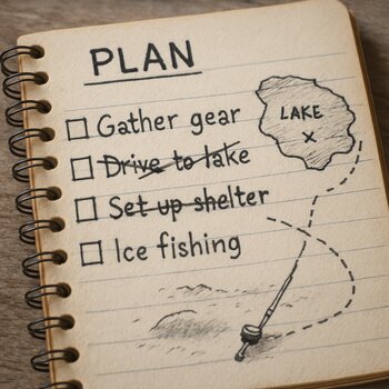 Блокнот с вычеркнутыми пунктами чек-листа лежит на столе рядом с перчатками