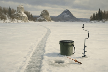 Короткий разведочный маршрут по льду с заметными ориентироми на берегу