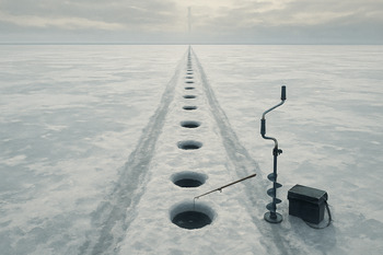 Слишком длинный след маршрута тянется по замёрзшему водоему